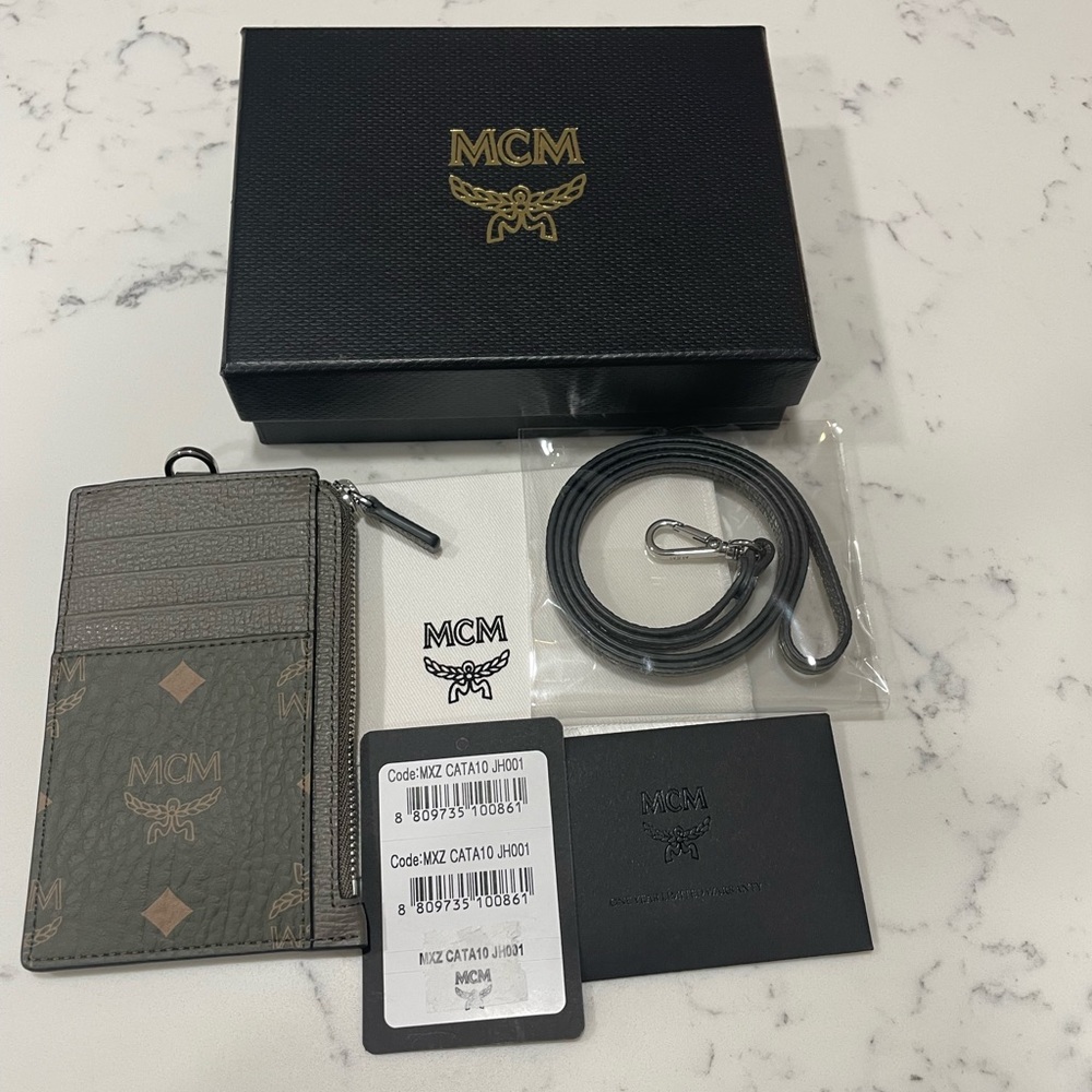 MCM Card Case Leather Lanyard Wallet